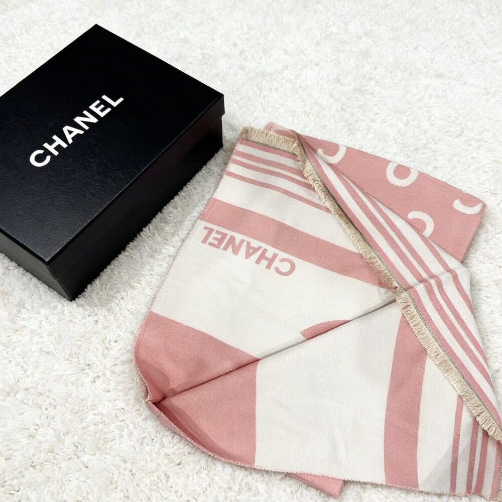 CHANEL Pink Ivory Scattered Letter CC Scarf - Picture 2 of 4